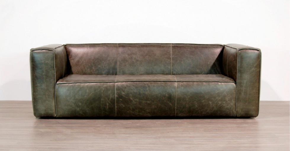 Grey Distressed Leather Sofa