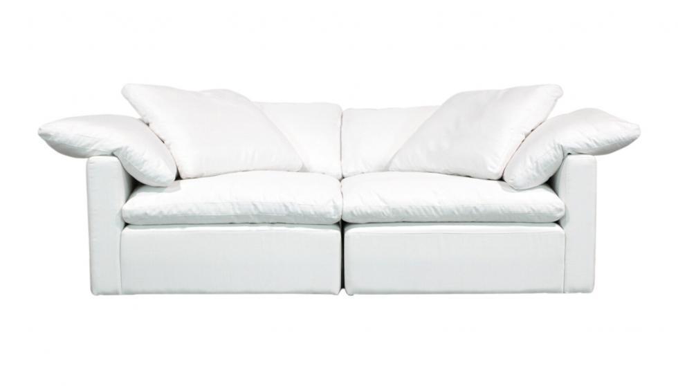 white fabric modular track arm sofa