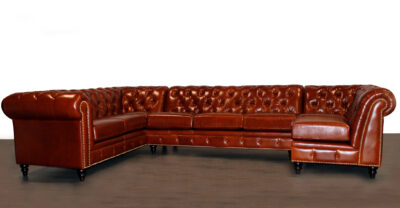 Champagne Tufted Leather Sectional